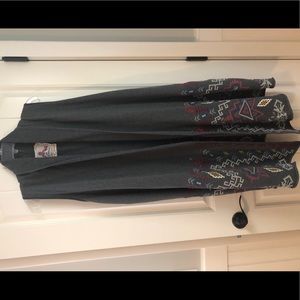 EUC Johnny Was Gray Long Duster Vest XL